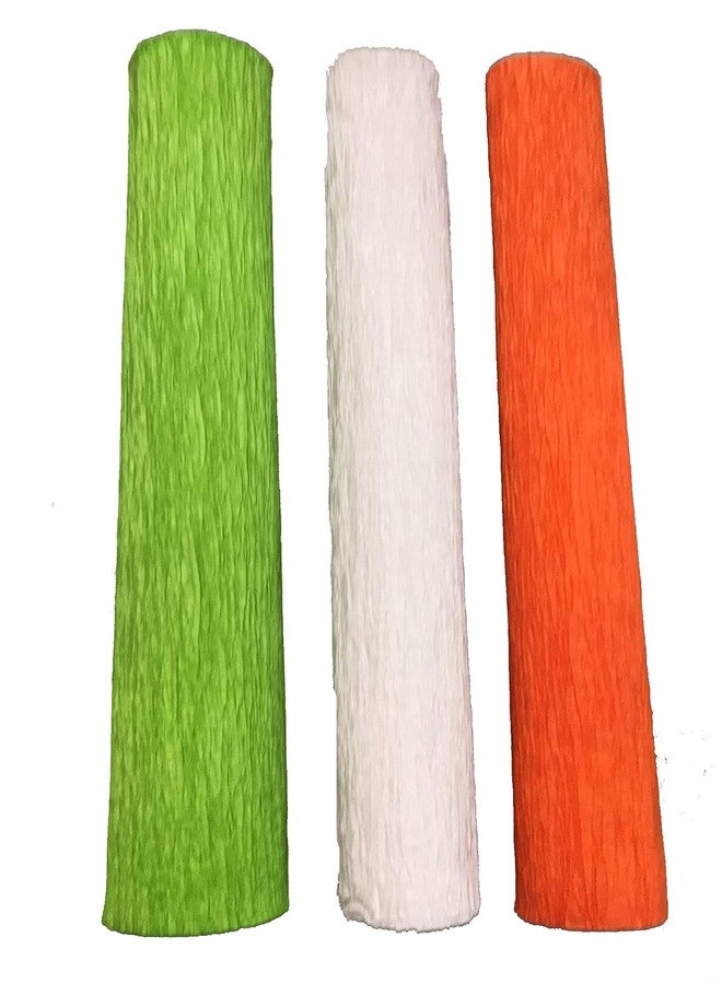 3A Featuretail Tricolor 8ft Length/20in Width Crepe Paper Roll/Wrinkled Paper for Flower Making, Bouquet Wrapping and Craft (Green-White-Orange, 3 Roll - 1 Color Each) - Image 1